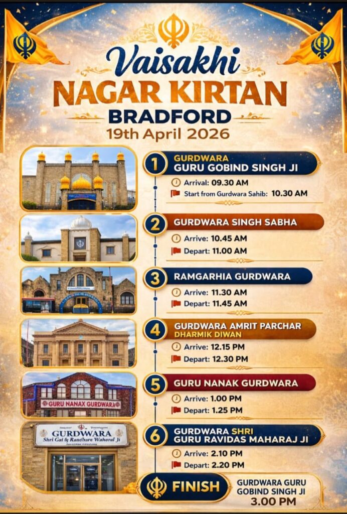 Nagar Kirtan Route on Sunday 19th April, 2026